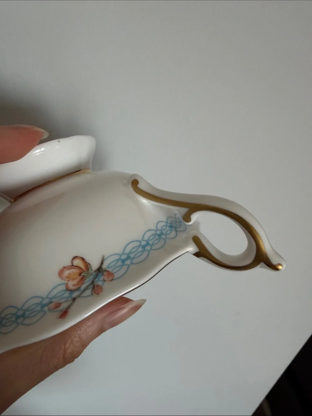 Wedgwood Turquoise Floral Bone China Teacup and Saucer with Gold Trim Never used